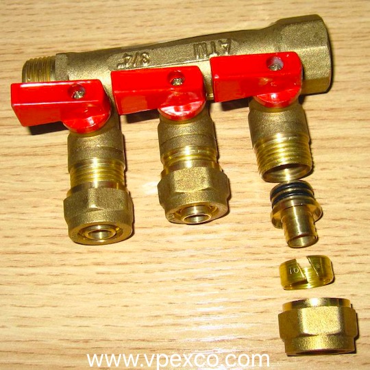 Copper Manifold 3/4 PEX Crimp Fittings - 2 To 12 Loops With Or Without Valves