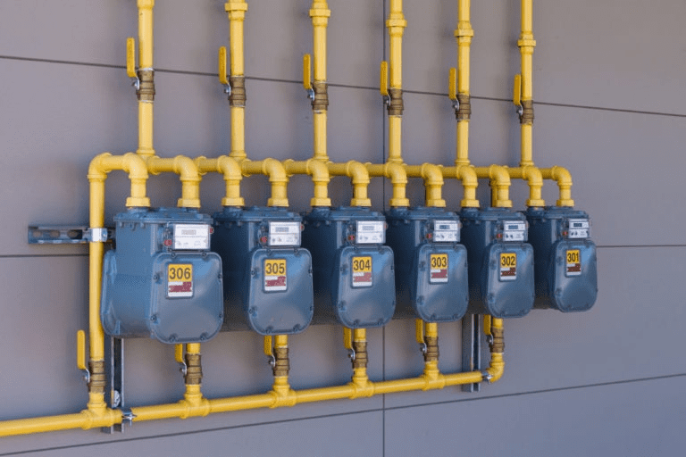 Brass ball valve with yellow handle for natural gas shut off application